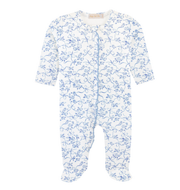 BABY CLUB CHIC blue romantic toile zipper footie w/ruffles