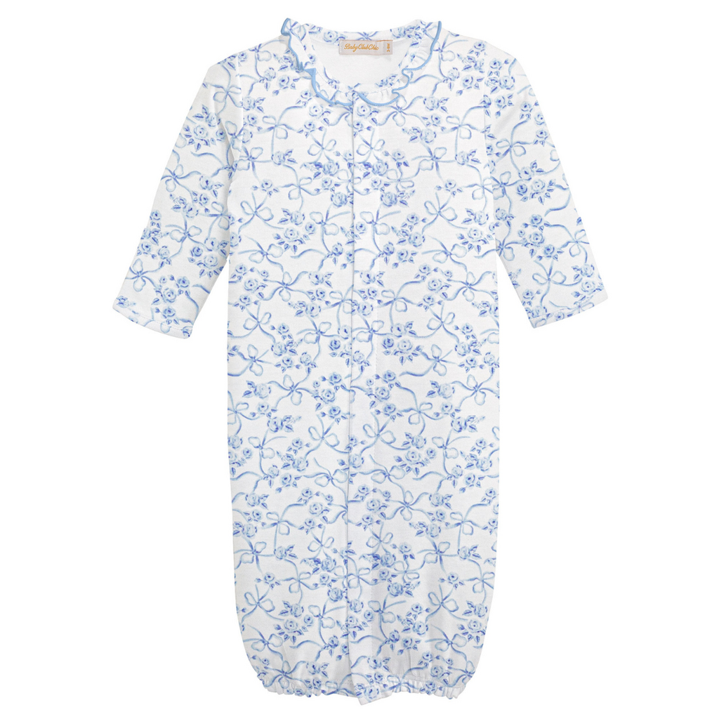 BABY CLUB CHIC blue romantic toile conv. gown w/ruffle