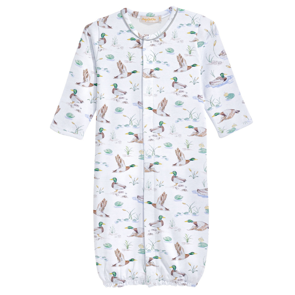 BABY CLUB CHIC mallard ducks conv. gown  w/piping