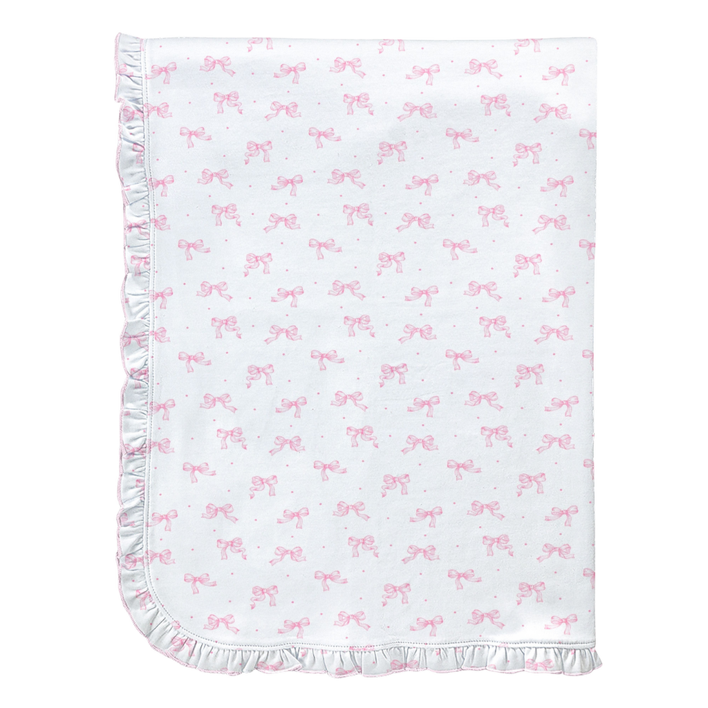 BABY CLUB CHIC tiny pretty bows blanket with ruffle 30 x28.5 in