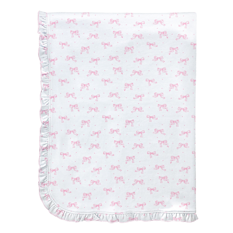 BABY CLUB CHIC tiny pretty bows blanket with ruffle 30 x28.5 in