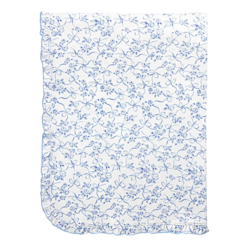 BABY CLUB CHIC blue romantic toile blanket with ruffle 30'x28.5' in