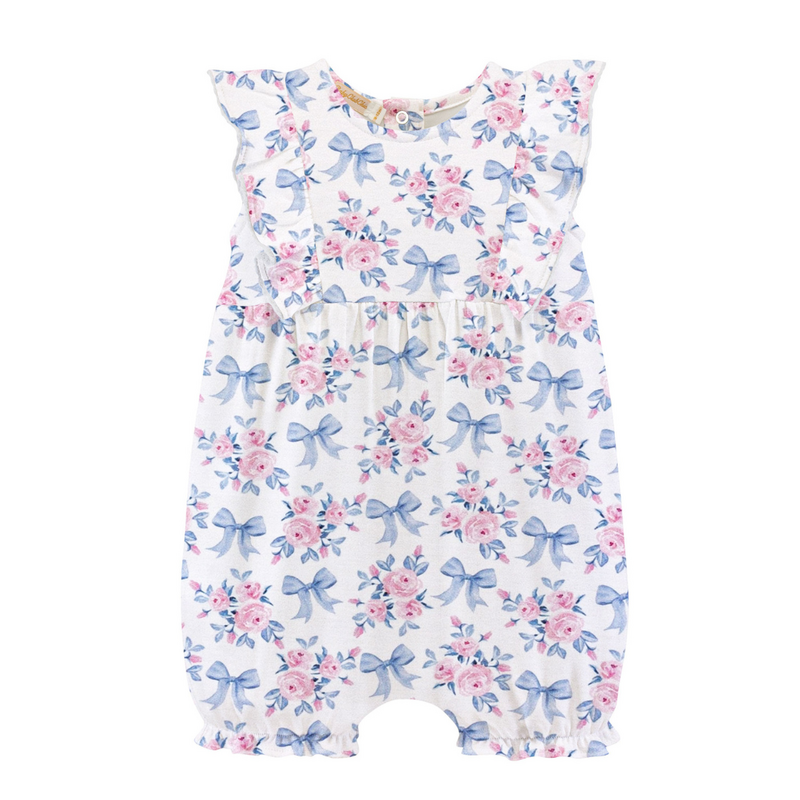 BABY CLUB CHIC blue floral bows romper w/ruffles