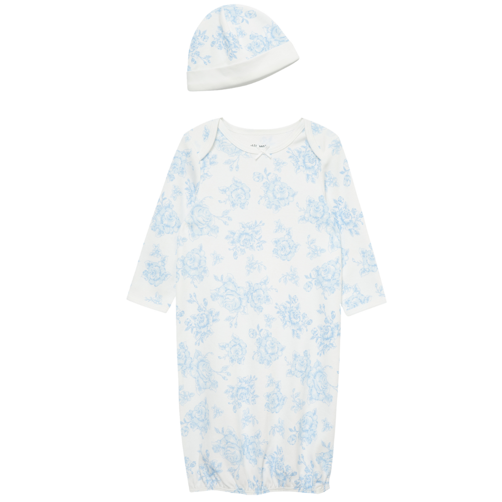 Little Me BLUE ROSES SLEEPER GOWN & HAT