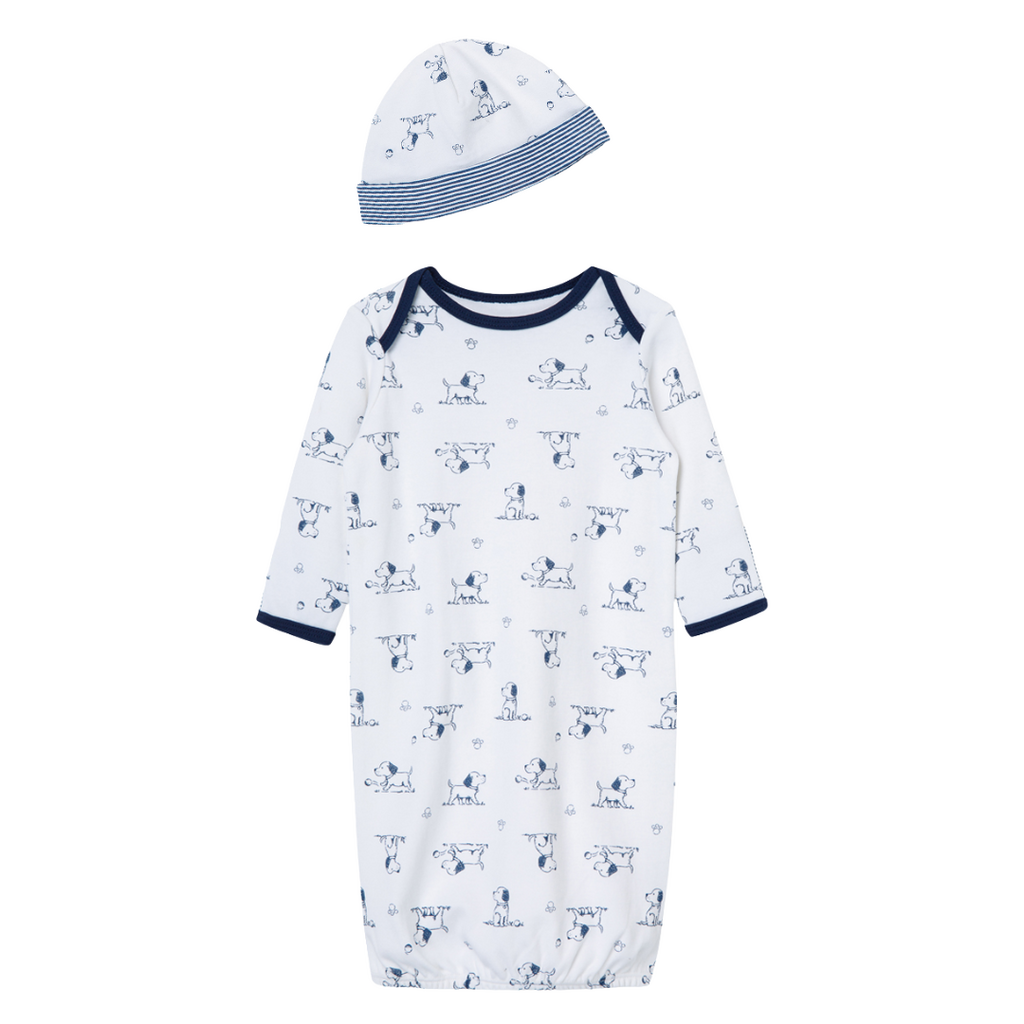 Little Me puppy toile gown/hat