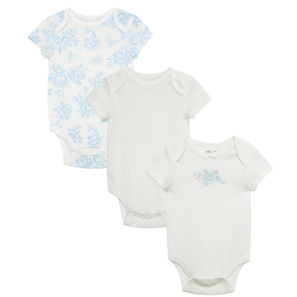 Little Me blue roses 3pk bodysuit