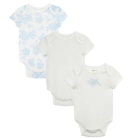 Little Me blue roses 3pk bodysuit