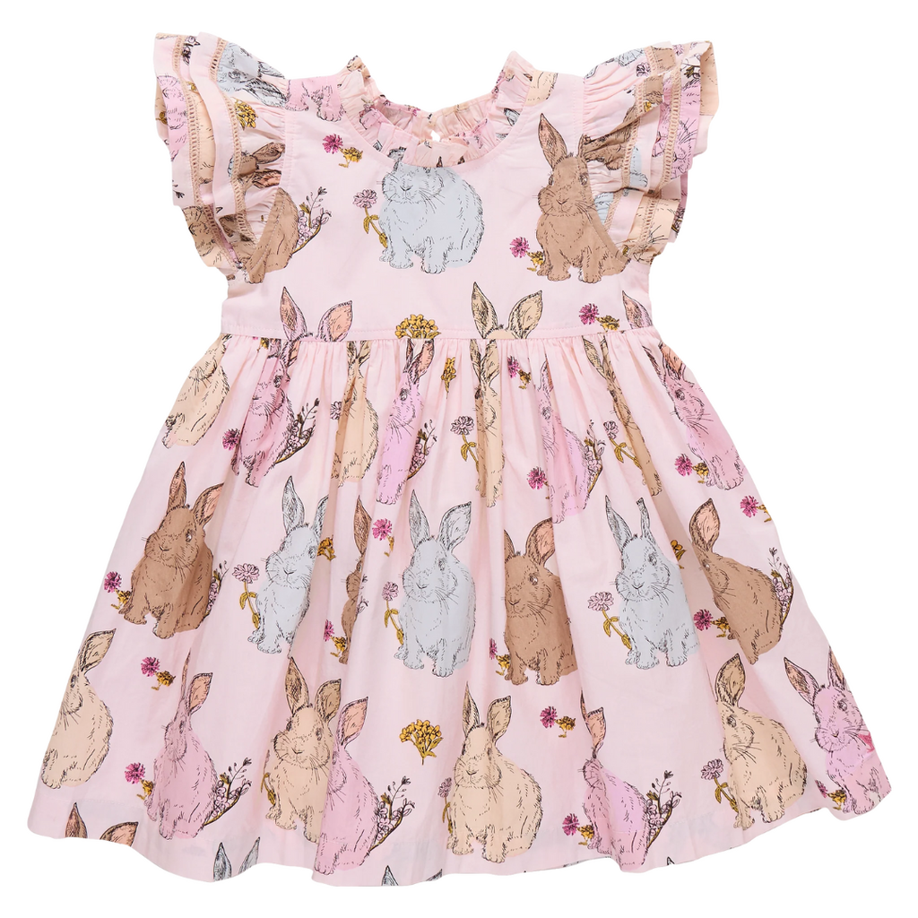 PINK CHICKEN Girls Jennifer Double Ruffle Dress - Vintage Bunnies