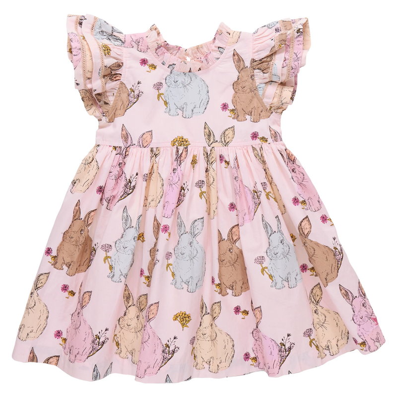 PINK CHICKEN Girls Jennifer Double Ruffle Dress - Vintage Bunnies