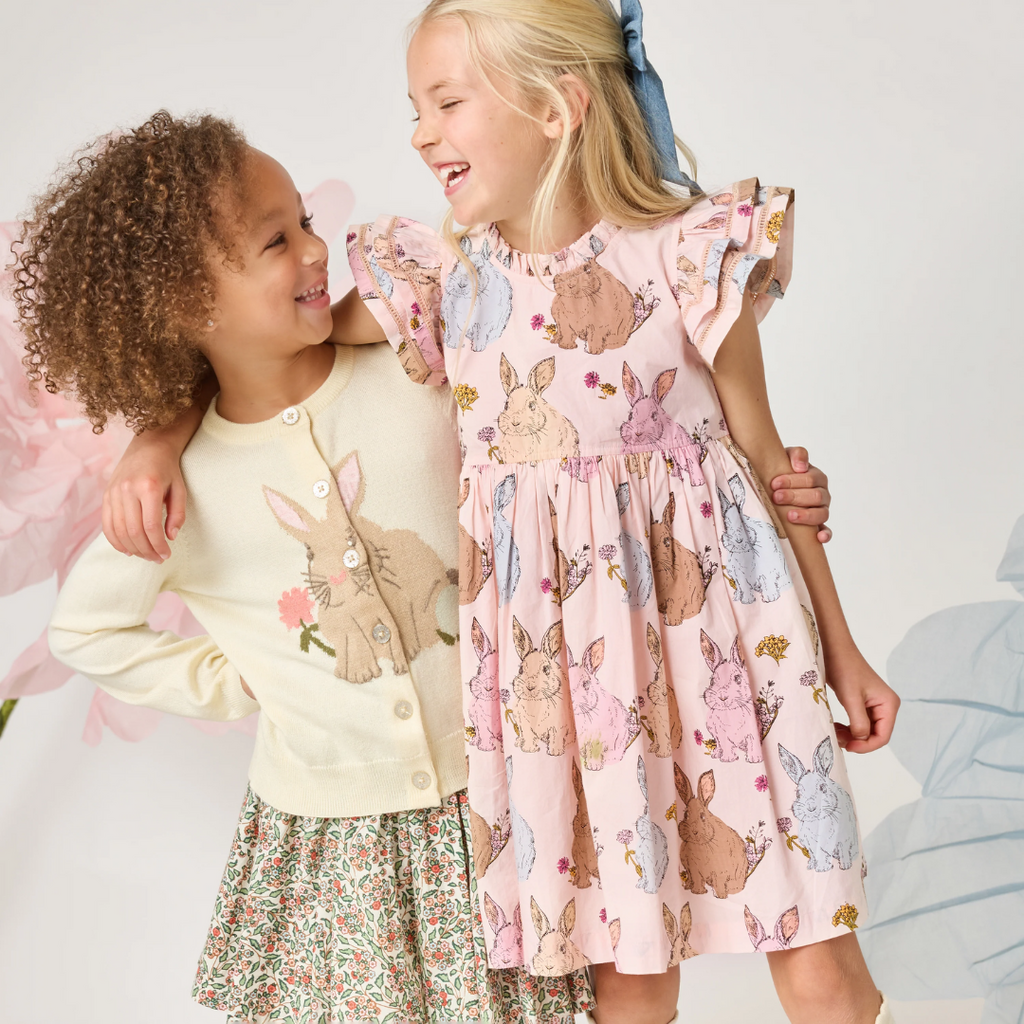 PINK CHICKEN Girls Jennifer Double Ruffle Dress - Vintage Bunnies