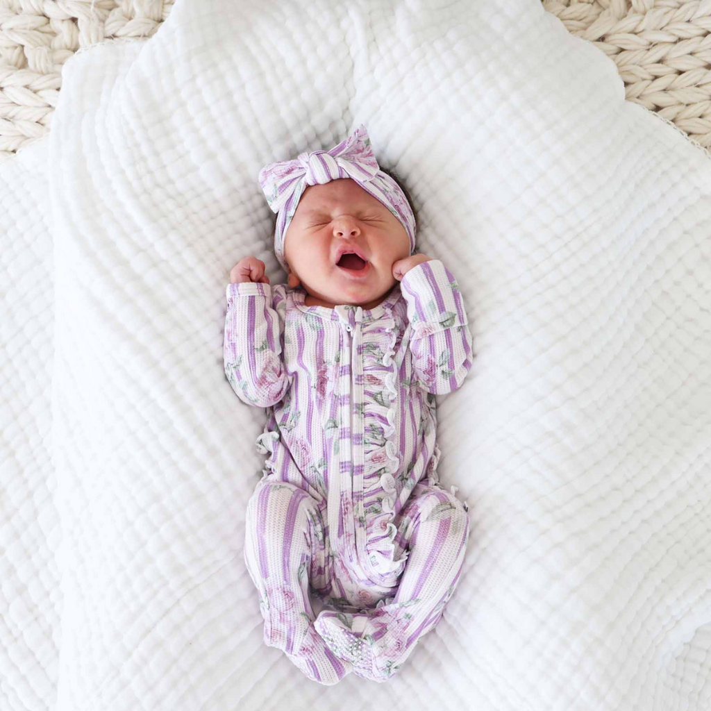 CADEN LANE LILA'S LILACS BAMBOO WAFFLE RUFFLE ZIPPER FOOTIE