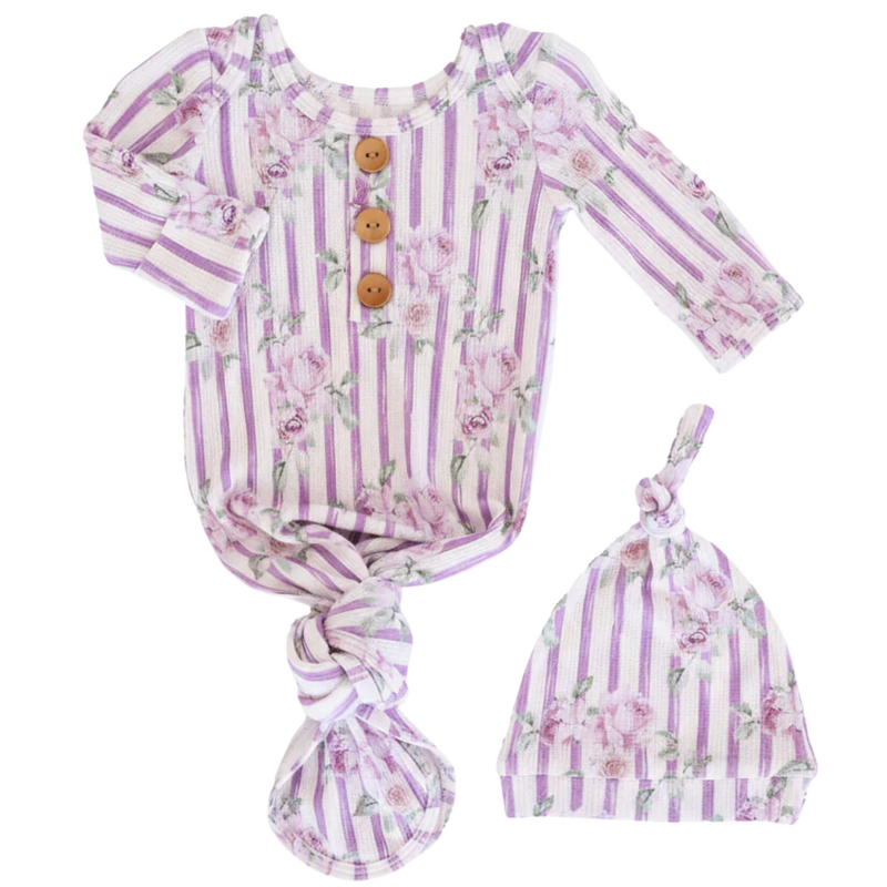 CADEN LANE LILA'S LILACS BAMBOO WAFFLE KNOT GOWN & HAT