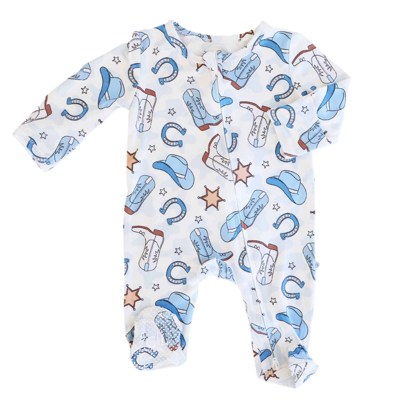 CADEN LANE RODEO DREAMS BLUE ZIPPER FOOTIE