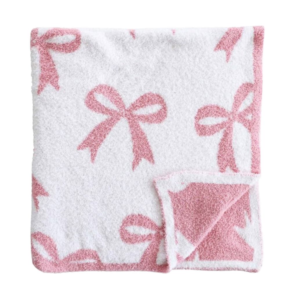 CADEN LANE CUDDLE LANE LUXE BLANKET -LIGHT PINK BOWS