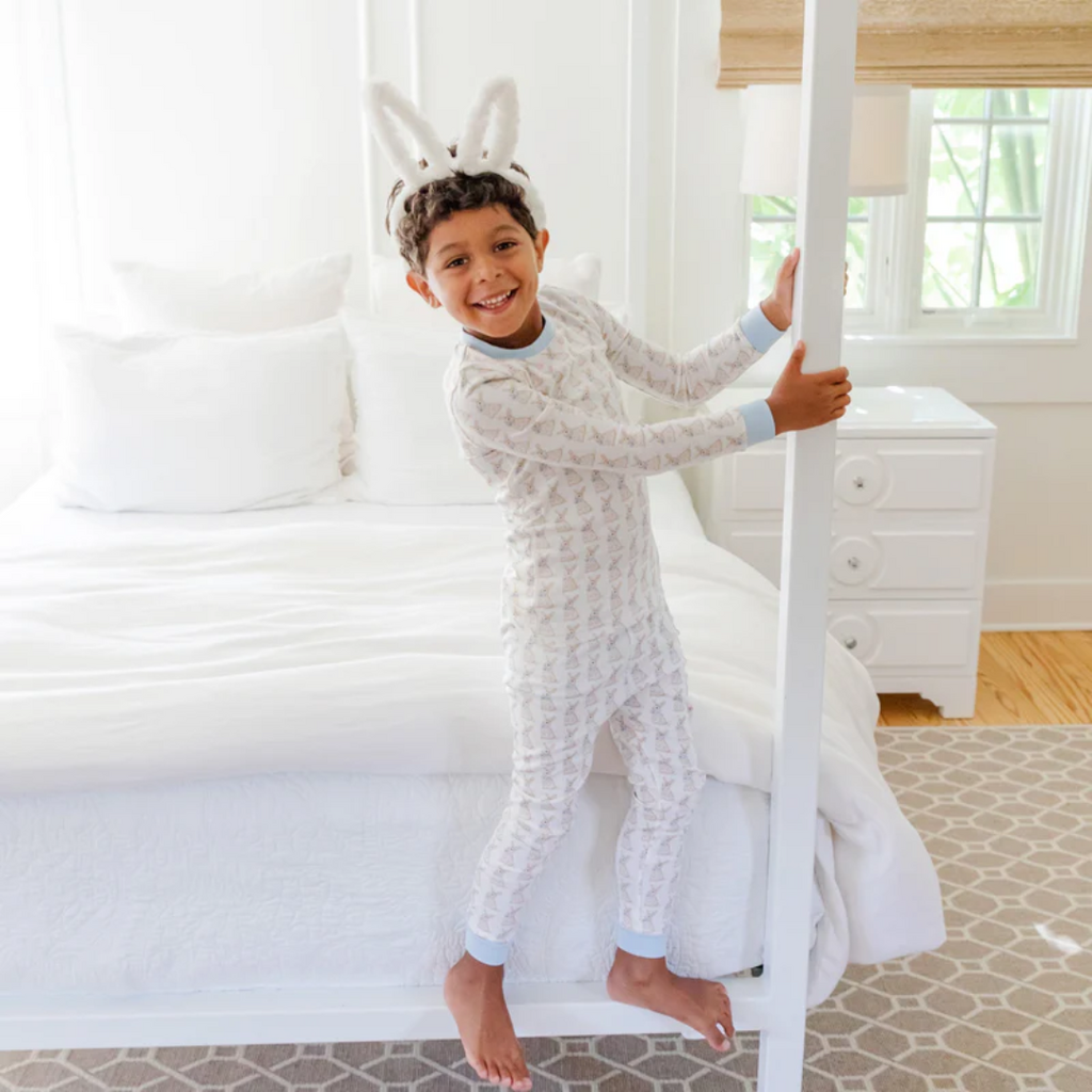 Lila + Hayes GRAYSON BOY'S PAJAMA SET-EASTER BUNNIES BLUE