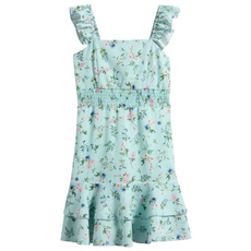 AVA & YELLY GIRL'S RUFFLE CLIP DOT CHIFFON DRESS-MINT