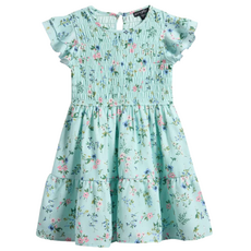 AVA & YELLY GIRL'S RUFFLE SMOCKED TIERED DRESS-MINT
