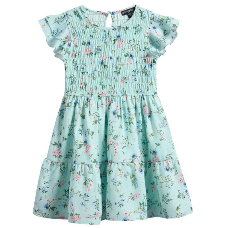 AVA & YELLY GIRL'S RUFFLE SMOCKED TIERED DRESS-MINT