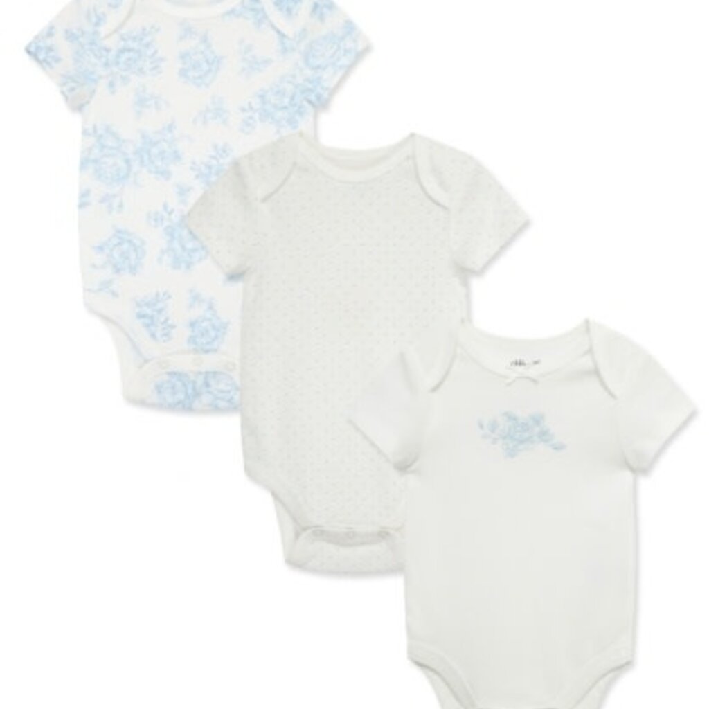 Little Me blue roses 3pk bodysuit