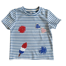 THREE WILDFLOWER DESIGN STRIPED AUSTRALIAN TERRY 4TH OF JULY  TOP