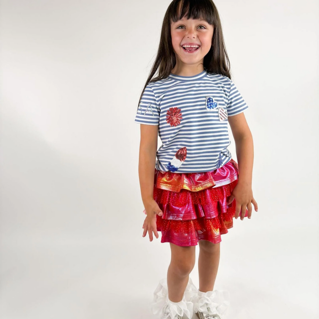 THREE WILDFLOWER DESIGN STRIPED AUSTRALIAN TERRY 4TH OF JULY  TOP