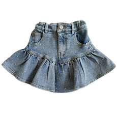THREE WILDFLOWER DESIGN DENIM EMBELLISHED SKORT