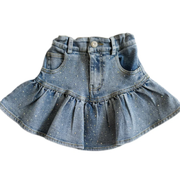 THREE WILDFLOWER DESIGN DENIM EMBELLISHED SKORT