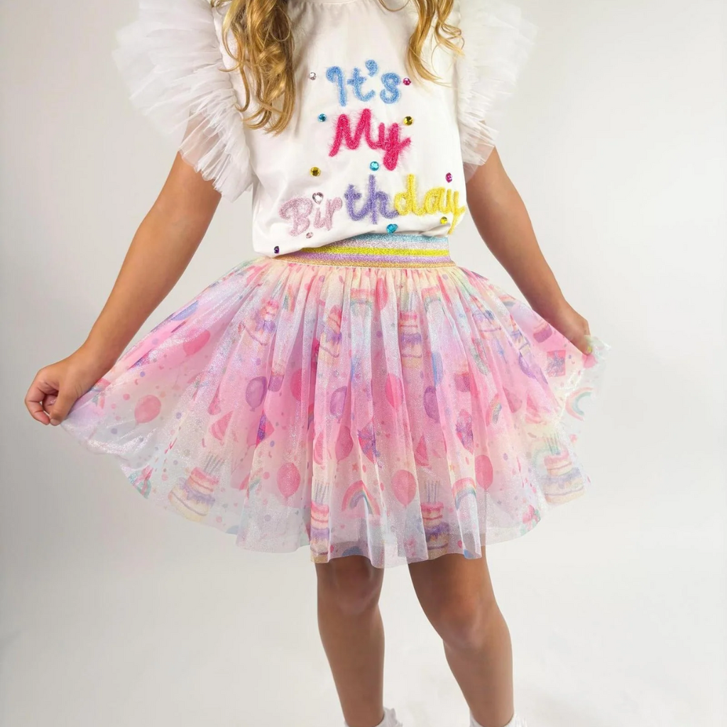 THREE WILDFLOWER DESIGN BIRTHDAY PRINT TULLE SKIRT