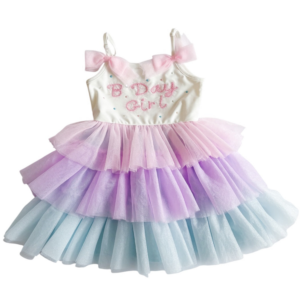 THREE WILDFLOWER DESIGN "B'DAY GIRL" SPAGHETTI STRAP TULLE DRESS