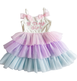THREE WILDFLOWER DESIGN "B'DAY GIRL" SPAGHETTI STRAP TULLE DRESS