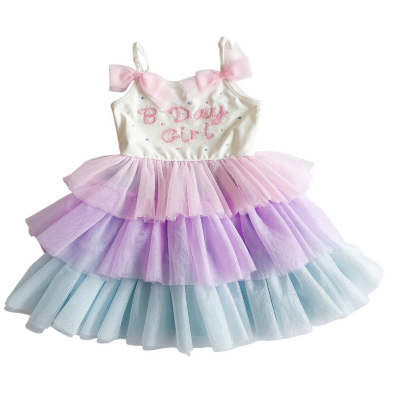 THREE WILDFLOWER DESIGN "B'DAY GIRL" SPAGHETTI STRAP TULLE DRESS