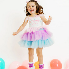 THREE WILDFLOWER DESIGN "B'DAY GIRL" SPAGHETTI STRAP TULLE DRESS