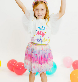 THREE WILDFLOWER DESIGN "IT'S MY BIRTHDAY" TULLE SLEEVE TOP