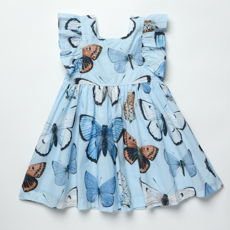 PINK CHICKEN Girls Elsie Dress - Blue Vintage Butterflies