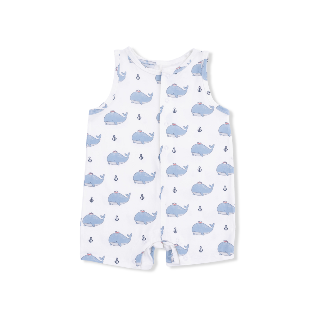 ANGEL DEAR Sleeveless Shortie Romper - Bubbly Sailor Whales Blue
