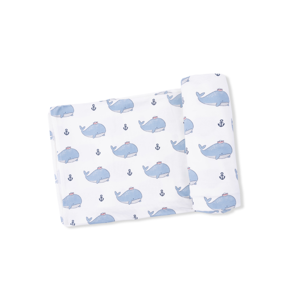 ANGEL DEAR Swaddle Blanket - Bubbly Sailor Whales Blue
