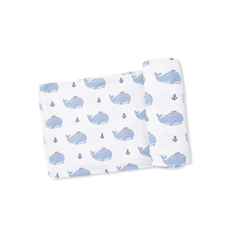 ANGEL DEAR Swaddle Blanket - Bubbly Sailor Whales Blue