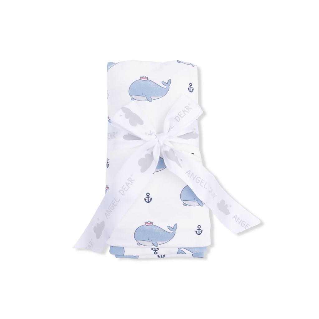 ANGEL DEAR Swaddle Blanket - Bubbly Sailor Whales Blue