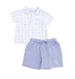 ANGEL DEAR Polo with / Casual Short - Golf Trellis Blue