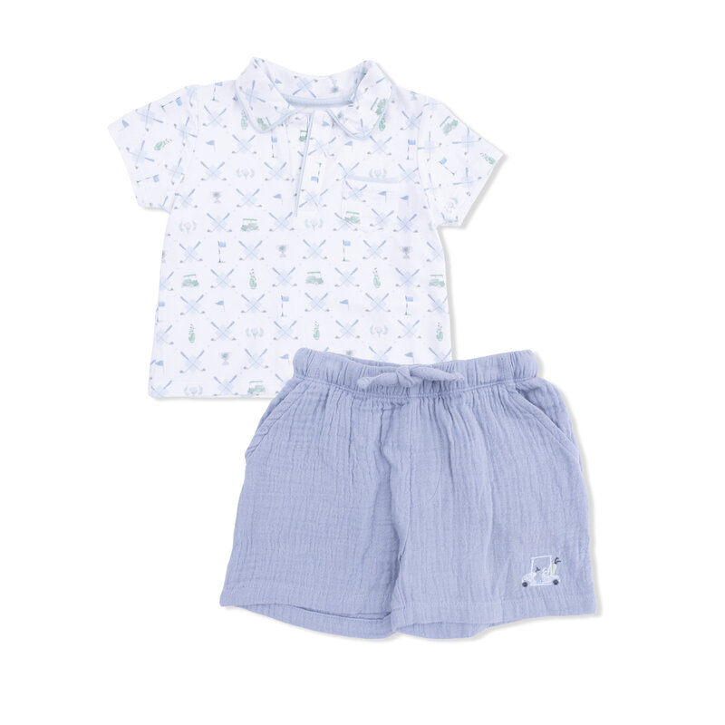 ANGEL DEAR Polo with / Casual Short - Golf Trellis Blue