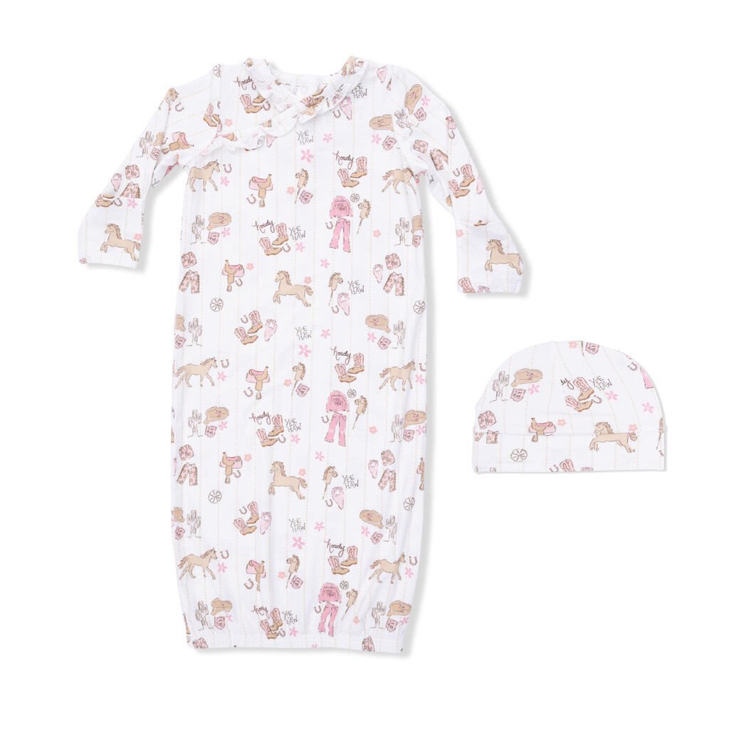ANGEL DEAR Kimono Gown & Ruffle Knotted Hat - Cowgirl Nursery