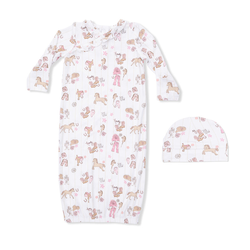 ANGEL DEAR Kimono Gown & Ruffle Knotted Hat - Cowgirl Nursery