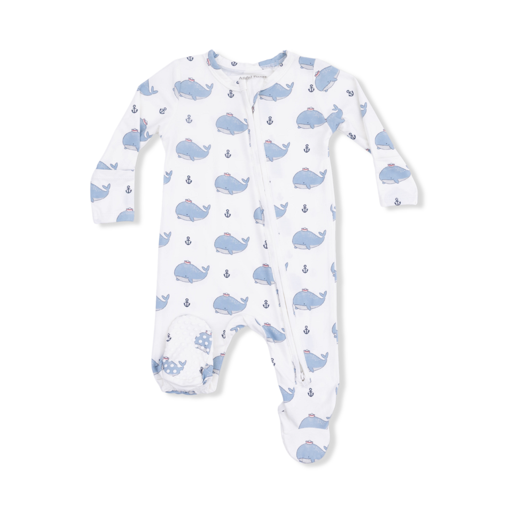 ANGEL DEAR 2 Way Zipper Footie - Bubble Sailor Whales Blue
