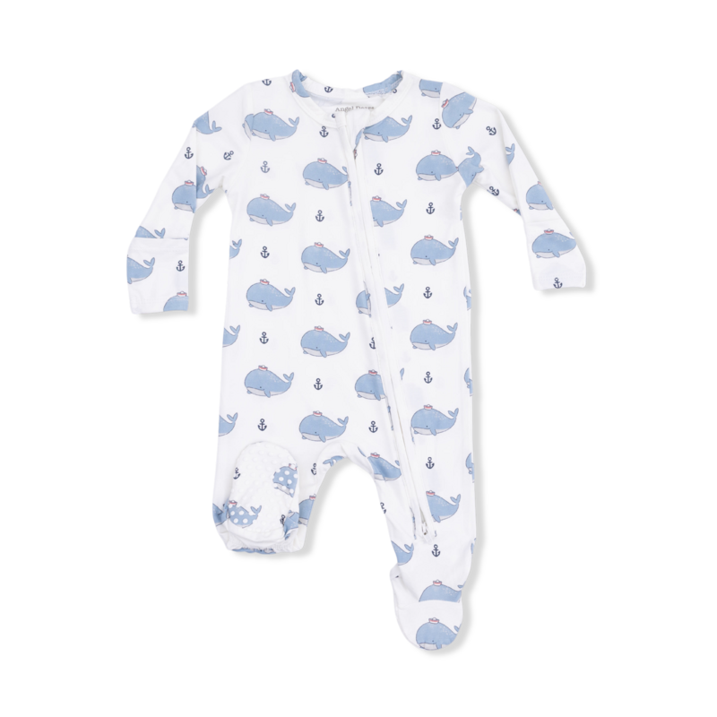 ANGEL DEAR 2 Way Zipper Footie - Bubble Sailor Whales Blue