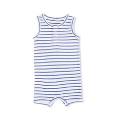 ANGEL DEAR Henley Shortie Romper - Navy Stripe