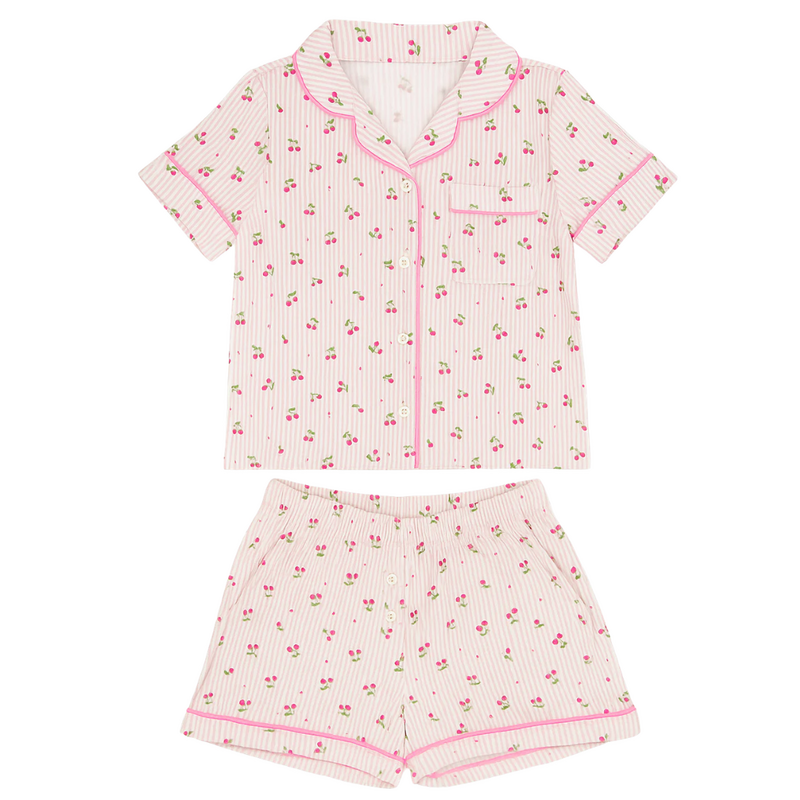 PREPPY GOOSE CHERRY STRIPES JERSEY SS PJ SET