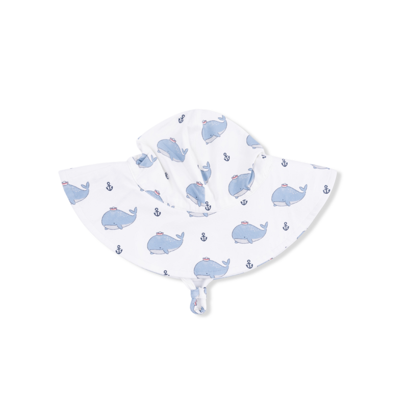 ANGEL DEAR Wide Brim Sun Hat - Bubble Sailor Blue Whales