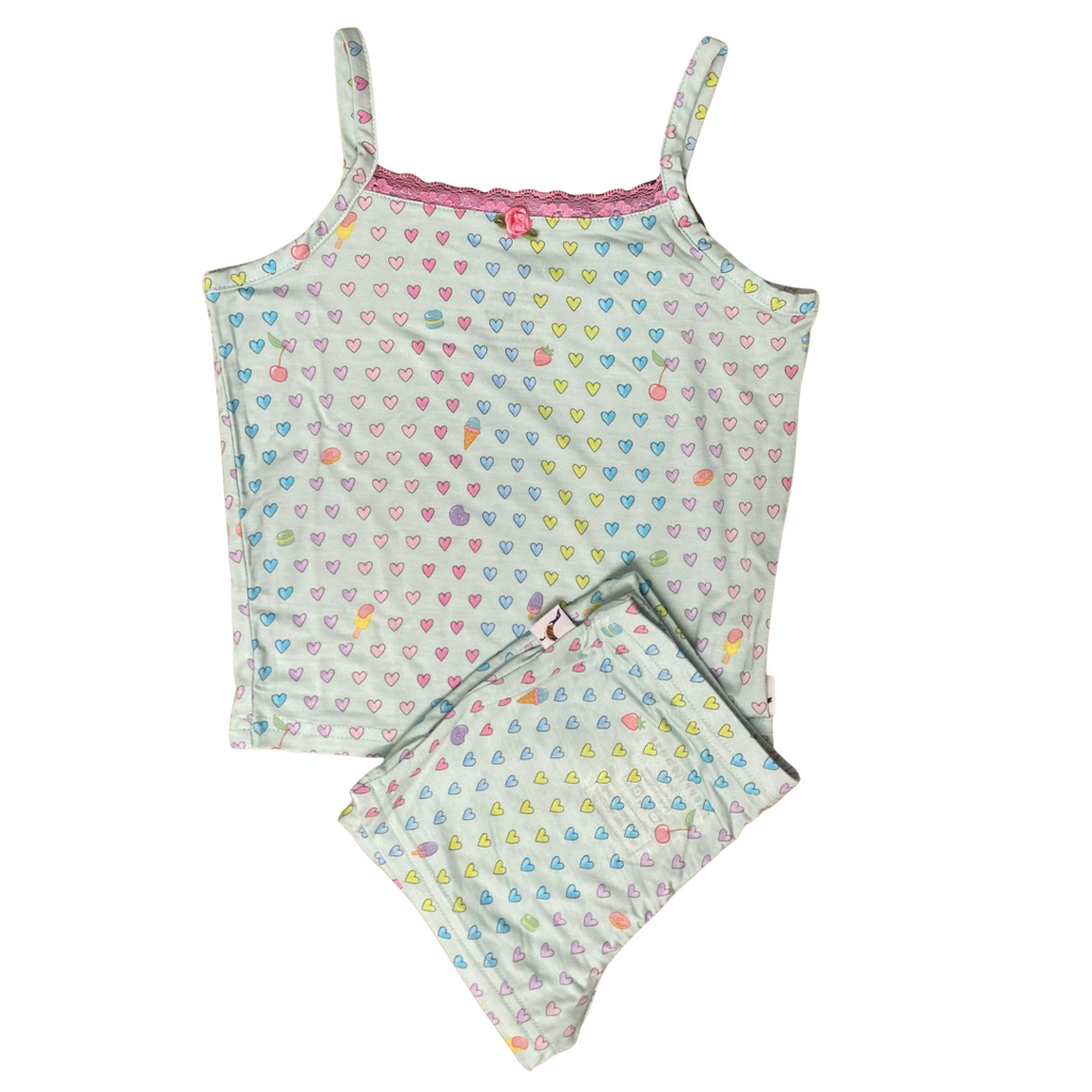 PREPPY GOOSE AQUA HEART PRINT CAMI PJ SET