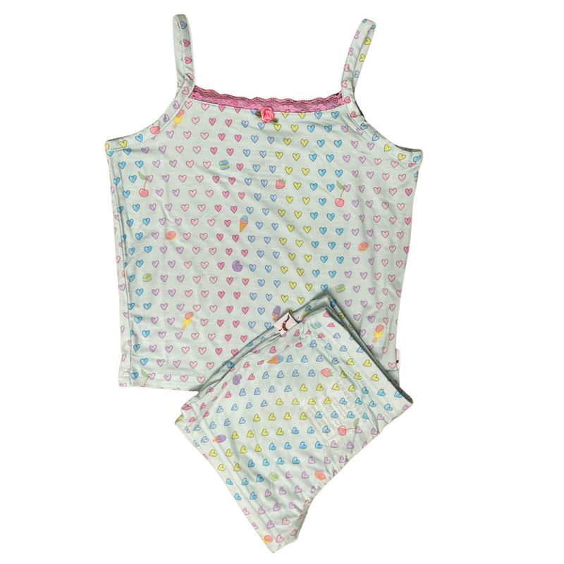 PREPPY GOOSE AQUA HEART PRINT CAMI PJ SET