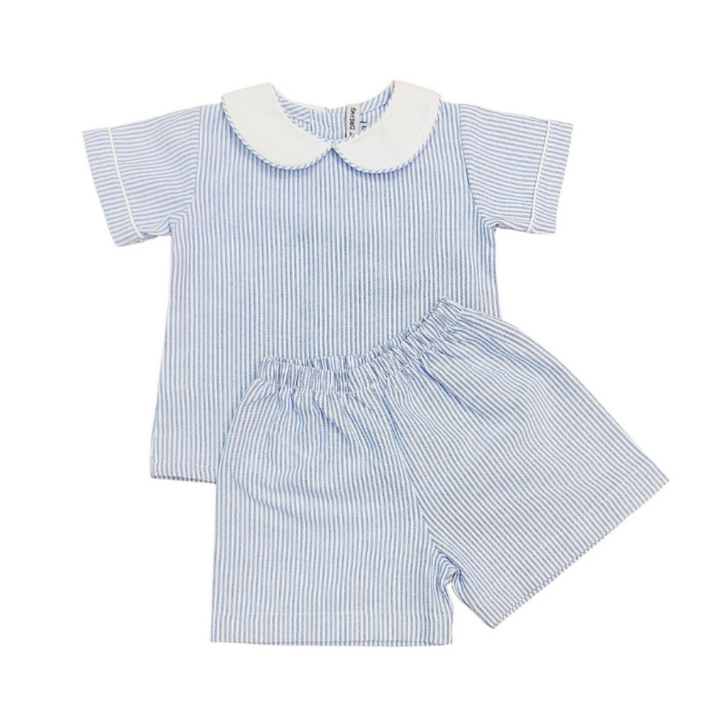BLUE STRIPE BOY SHORT SET